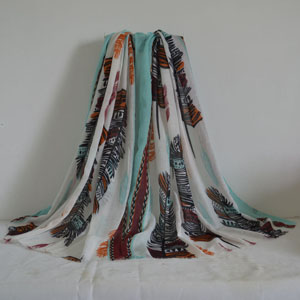 Female feather patterns bamboo cotton scarf wholesale