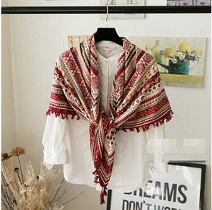 Cotton flower fringed large squares national wind female scarf shawl wholesale