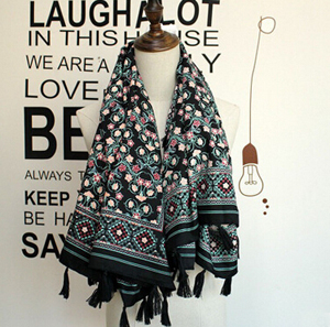 Tassel national wind travel female floral pattern shawls scarf wholesale