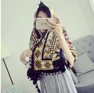 Female many large pattern printing tassel towel warm shawl wholesale