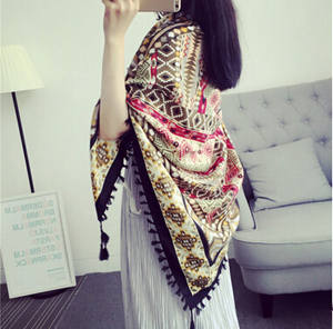 Female many large pattern printing tassel towel warm shawl wholesale