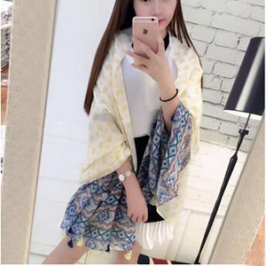 Jacquard female cotton linen tassel scarf wholesale