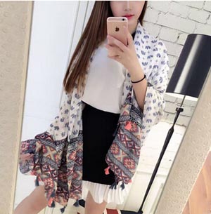 Jacquard female cotton linen tassel scarf wholesale