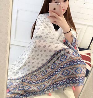 Jacquard female cotton linen tassel scarf wholesale