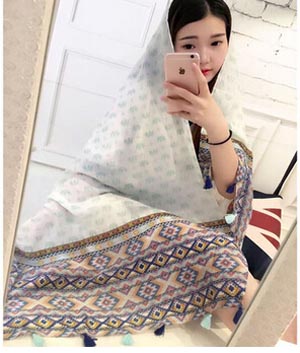 Jacquard female cotton linen tassel scarf wholesale
