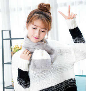 Lambs wool scarf female single colormatching fluffy warm collar wholesale