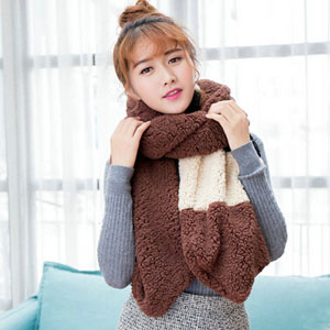 Lambs wool female color matching plush collarwith scarf wholesale