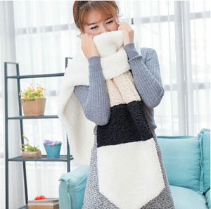 Lambs wool female color matching plush collarwith scarf wholesale