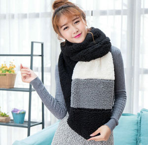 Lambs wool female color matching plush collarwith scarf wholesale