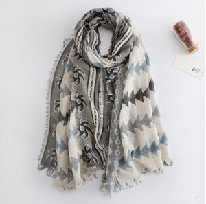 Printed female fold cotton linen scarf wholesale