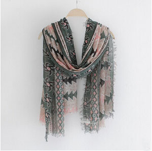 Printed female fold cotton linen scarf wholesale