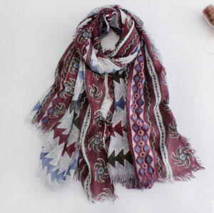 Printed female fold cotton linen scarf wholesale