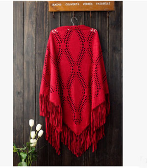 Female deerskin flocking triangle shawl tassel scarf wholesale