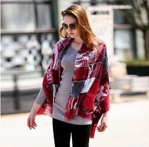 Female satin cotton grid graffiti scarf wholesale