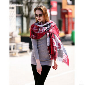 Female satin cotton grid graffiti scarf wholesale