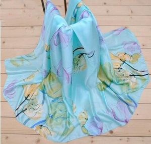 Female satin printed pure silk scarf wholesale