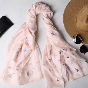Female pure color small butterfly silk scarf wholesale