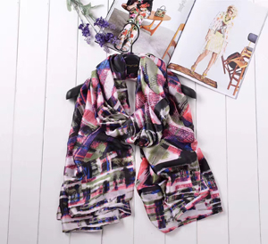 Female graffiti color silk scarf wholesale