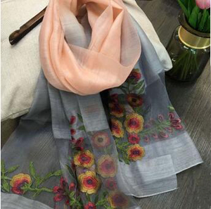 Silk wool embroidery flower color scarf wholesale