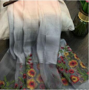 Silk wool embroidery flower color scarf wholesale