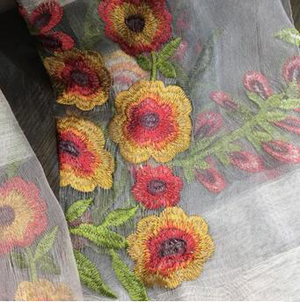 Silk wool embroidery flower color scarf wholesale