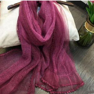 Double female lace trimming silk scarf wholesale