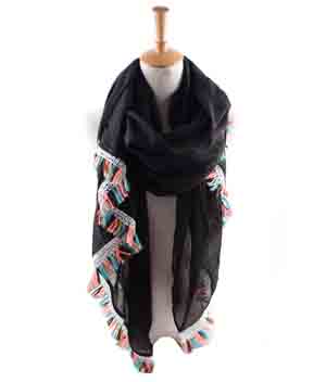 wholesale pure color lace cotton scarf