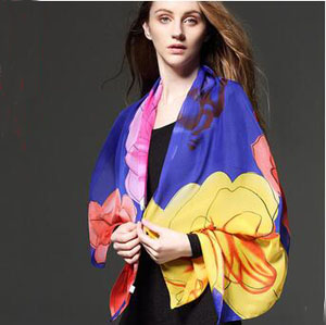 Female spring flowers printed chiffon scarves