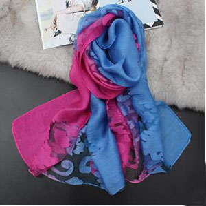 Double color organza hollow out cut flower bud silk scarf