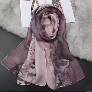 Double color organza hollow out cut flower bud silk scarf