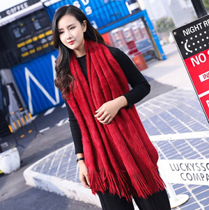 Wholesale plain color stain weave winter with Tassel scarf