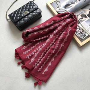 wholesale flower design cotton shawl nepal fashion tassel scarf