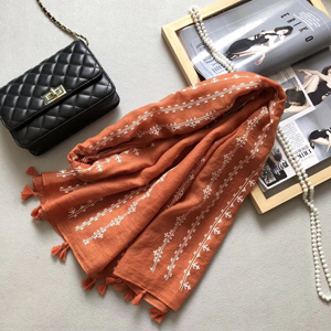 wholesale flower design cotton shawl nepal fashion tassel scarf