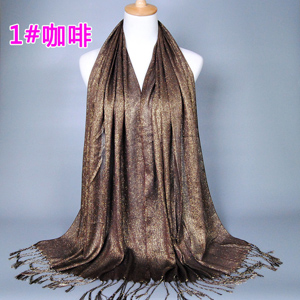 plain colored gold thread tassel lady wrap scarf