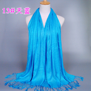 plain colored gold thread tassel lady wrap scarf