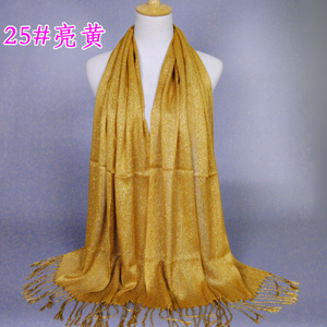 plain colored gold thread tassel lady wrap scarf