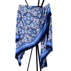 Satin geometry linked to the scarf women blue national wind flower tassels scarves