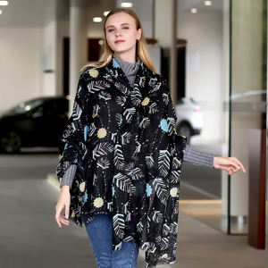 Sequined feather printing large size scarf