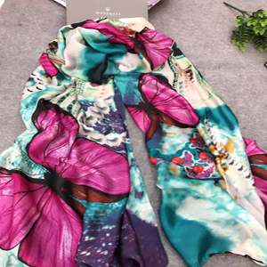 Female butterfly painted silk scarf wholesale