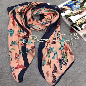 Female small butterfly printed silk scarf