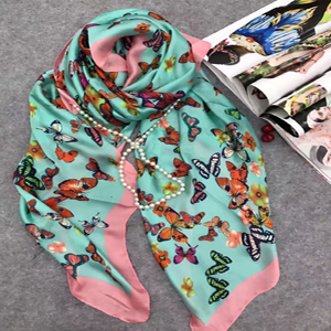Female small butterfly printed silk scarf