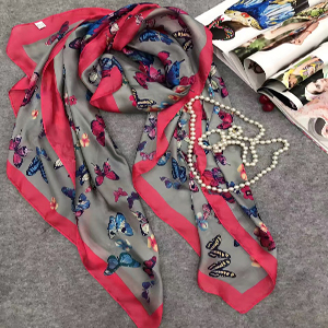 Female small butterfly printed silk scarf