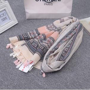 Pure fresh female geometric stars printed cotton linen scarves wholesale