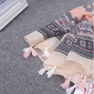Pure fresh female geometric stars printed cotton linen scarves wholesale