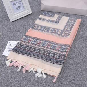Pure fresh female geometric stars printed cotton linen scarves wholesale