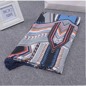 Female cotton twill tassel geometric patterns scarf wholesale