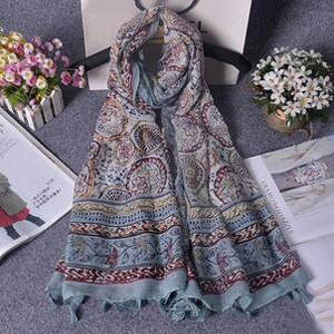Female rural wind green floral cotton scarf wholesale