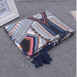 Female cotton twill tassel geometric patterns scarf wholesale
