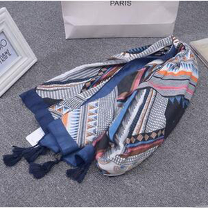 Female cotton twill tassel geometric patterns scarf wholesale