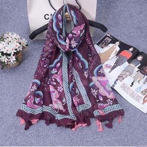 Purple retro female cotton linen scarf wholesale